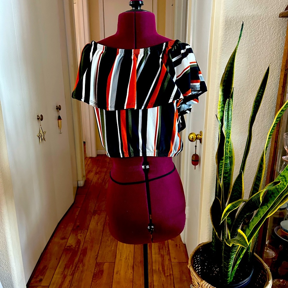Feathers Striped Crop top (Junior Size L )